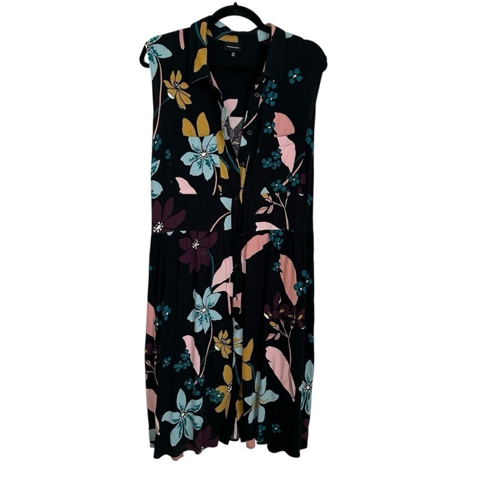 Who What Wear Women’s Sleeveless Button Front Black Floral Dress Sz 2X GUC